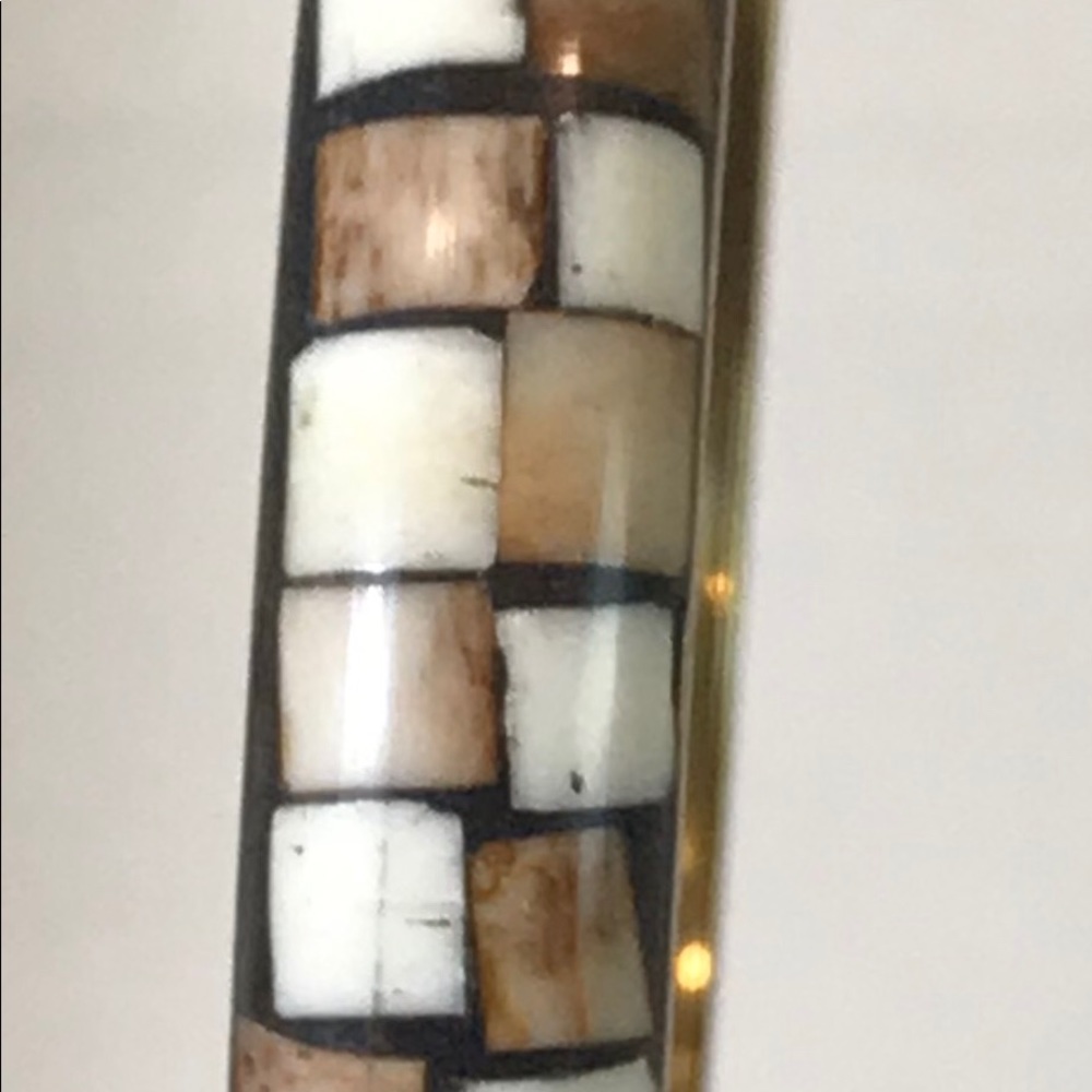 VTG Brass Brown Ivory Bone Inlay Bracelet - Picture 6 of 6